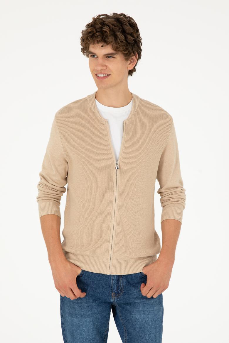 Erkek Kum Melanj Basic Triko Hırka