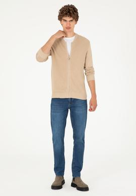 Erkek Kum Melanj Basic Triko Hırka - 50293528045