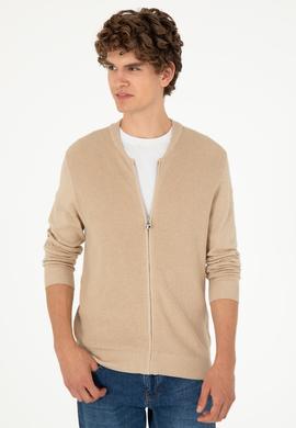 Erkek Kum Melanj Basic Triko Hırka - 50293528045