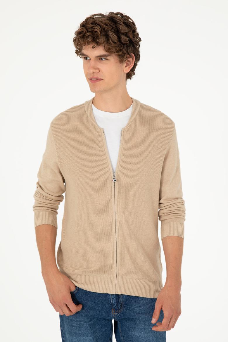 Erkek Kum Melanj Basic Triko Hırka - 50293528045