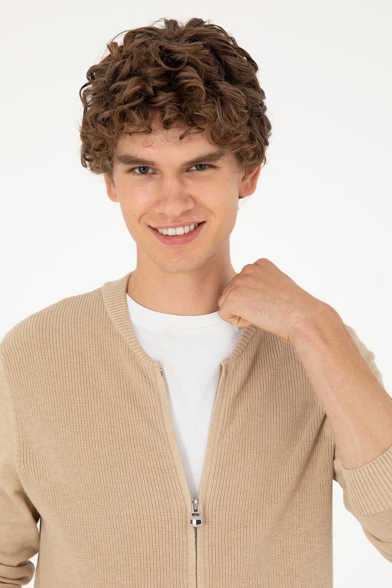 Erkek Kum Melanj Basic Triko Hırka - 50293528045