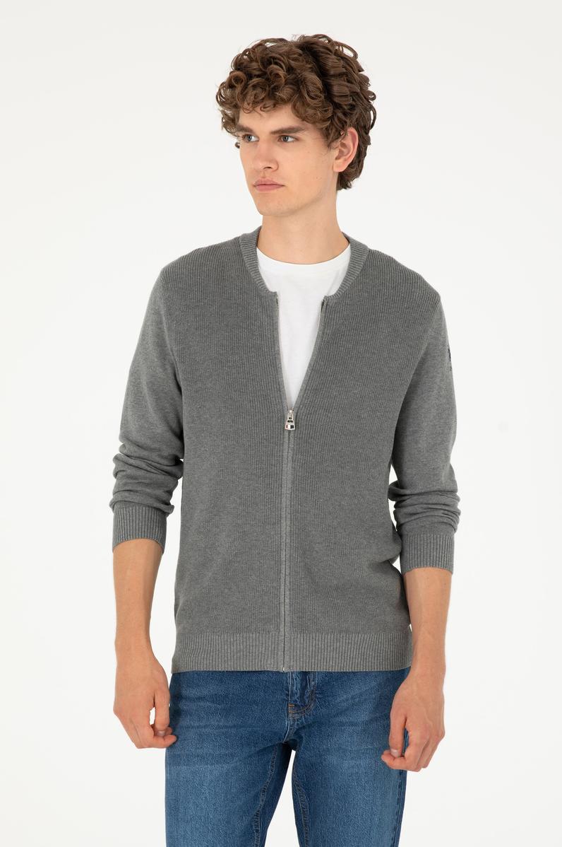 Erkek Gri Melanj Basic Triko Hırka