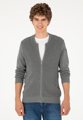 Erkek Gri Melanj Basic Triko Hırka - 50293528048