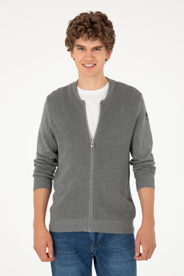 Erkek Gri Melanj Basic Triko Hırka - 50293528048