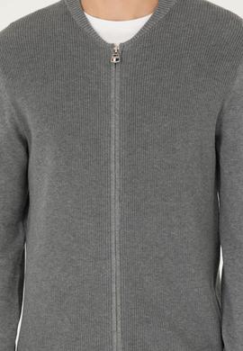 Erkek Gri Melanj Basic Triko Hırka - 50293528048