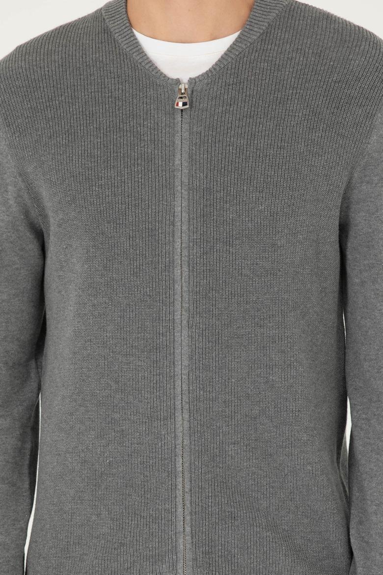 Erkek Gri Melanj Basic Triko Hırka - 50293528048