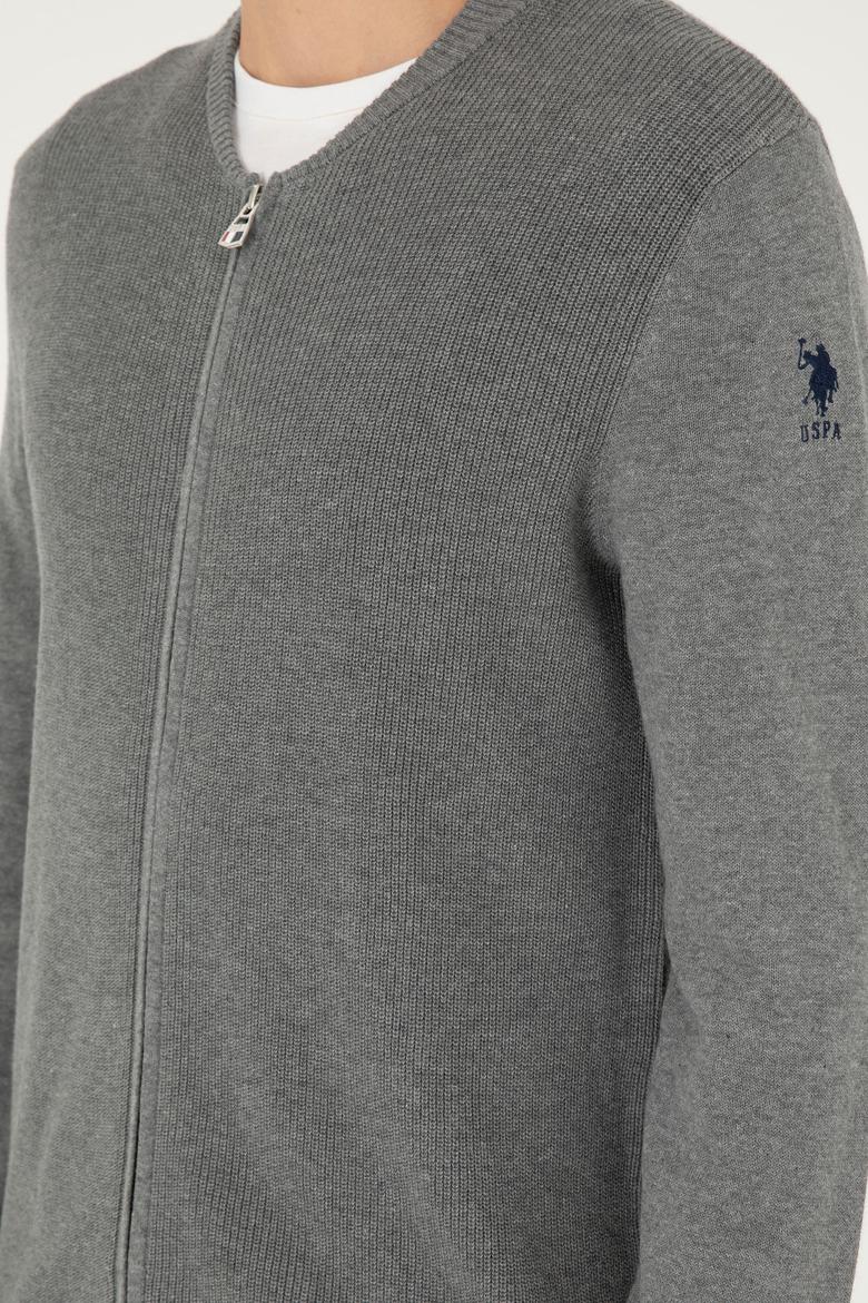 Erkek Gri Melanj Basic Triko Hırka - 50293528048