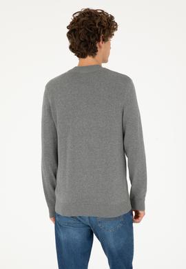 Erkek Gri Melanj Basic Triko Hırka - 50293528048