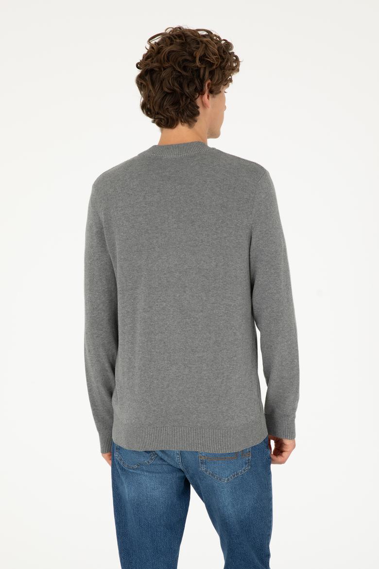 Erkek Gri Melanj Basic Triko Hırka - 50293528048