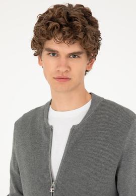 Erkek Gri Melanj Basic Triko Hırka - 50293528048