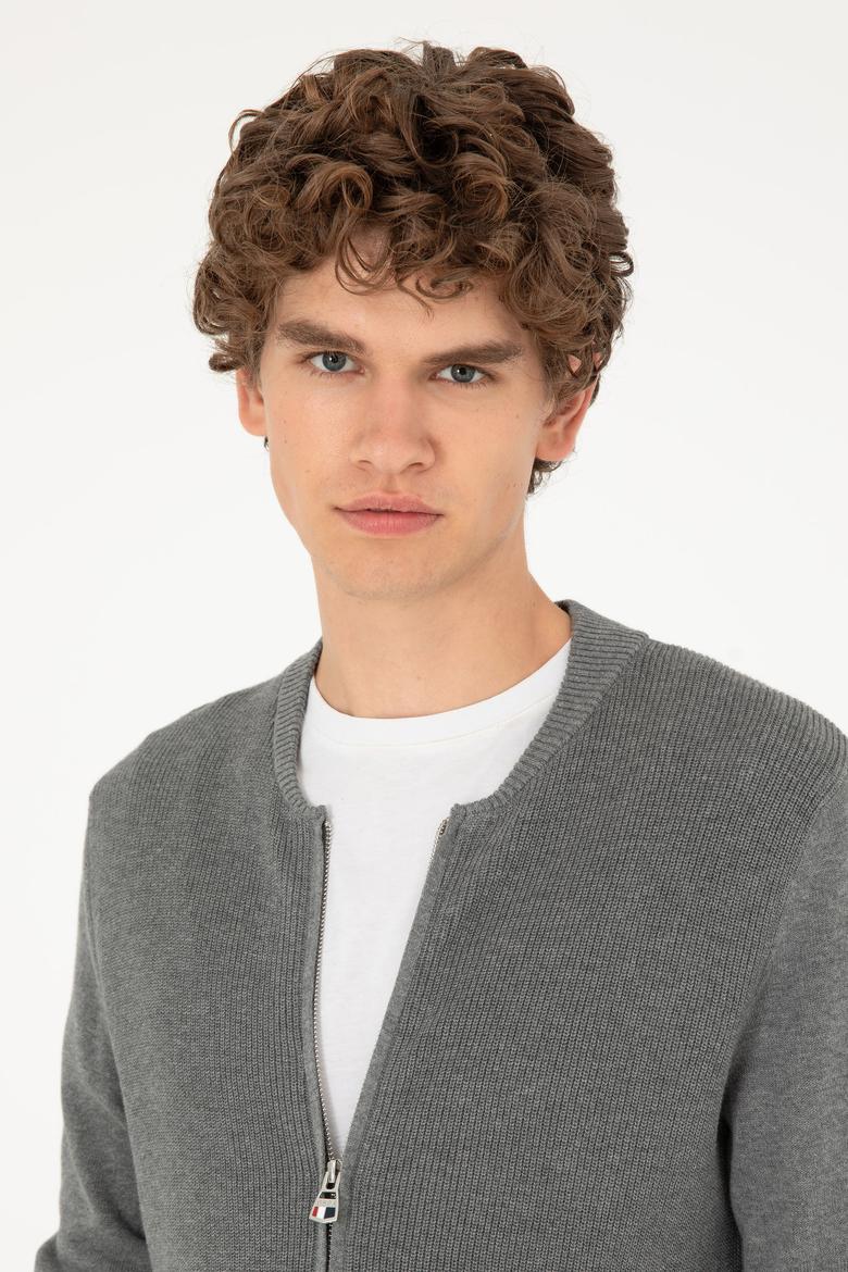 Erkek Gri Melanj Basic Triko Hırka - 50293528048