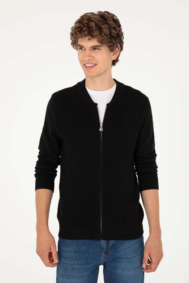 Erkek Siyah Basic Triko Hırka - 50293528063