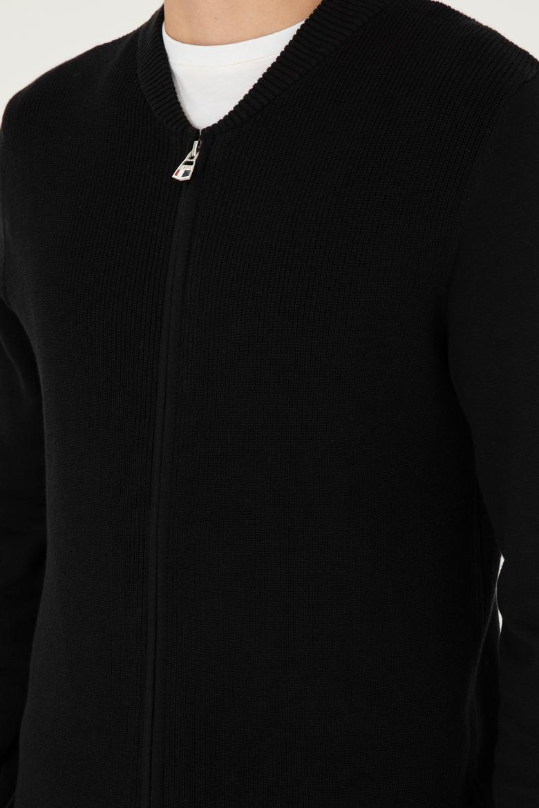 Erkek Siyah Basic Triko Hırka - 50293528063