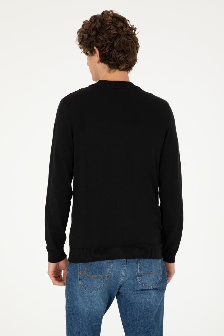 Erkek Siyah Basic Triko Hırka - 50293528063