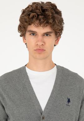 Erkek Gri Melanj Basic Triko Hırka - 50293531010