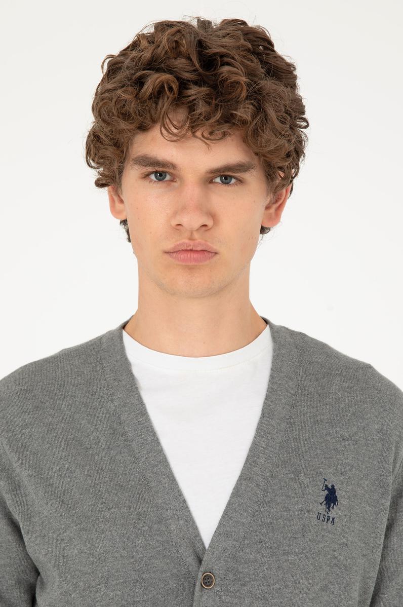 Erkek Gri Melanj Basic Triko Hırka