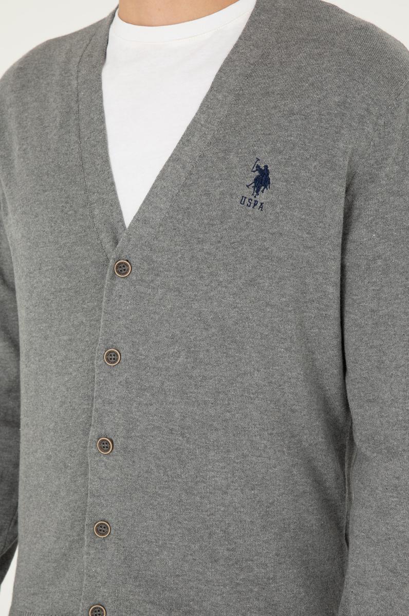 Erkek Gri Melanj Basic Triko Hırka