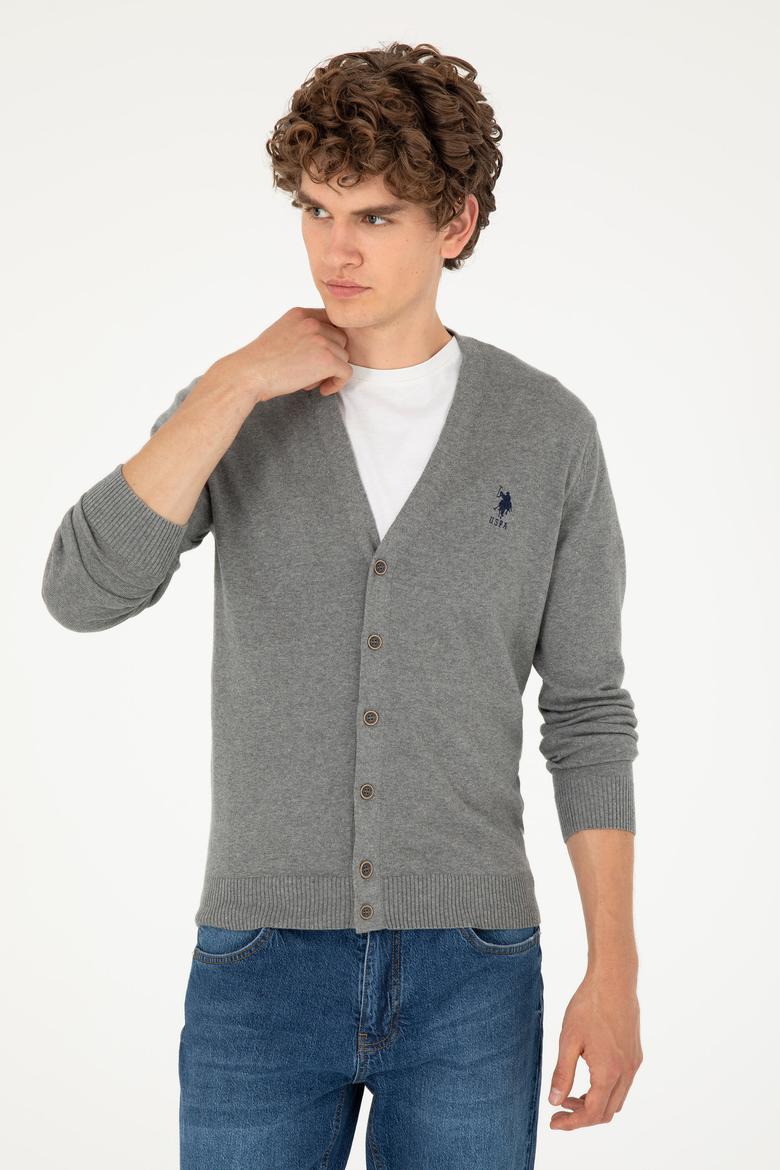 Erkek Gri Melanj Basic Triko Hırka - 50293531010