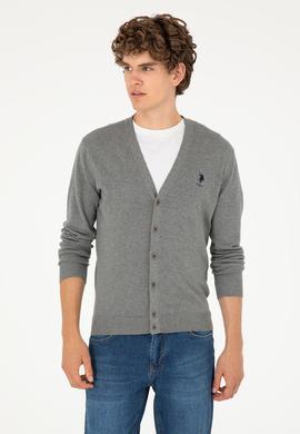 Erkek Gri Melanj Basic Triko Hırka - 50293531010