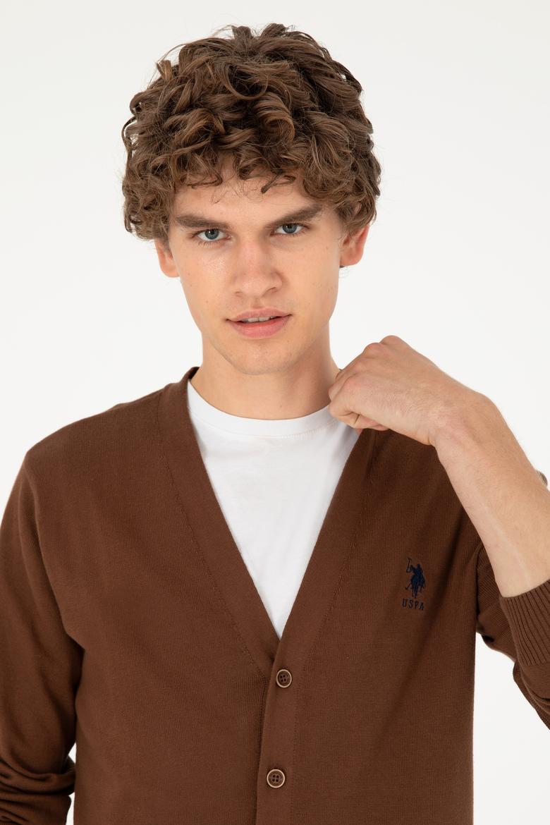 Erkek Kahverengi Basic Triko Hırka - 50293531033