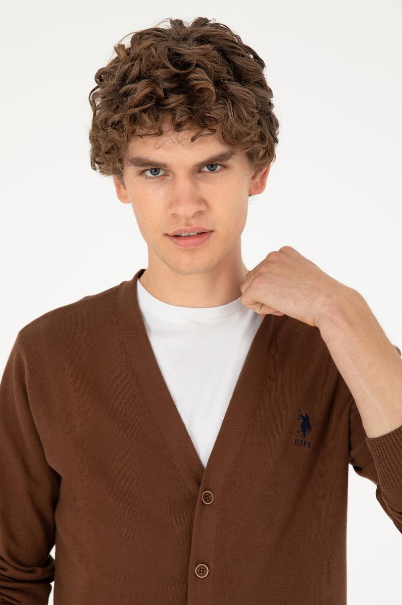 Erkek Kahverengi Basic Triko Hırka