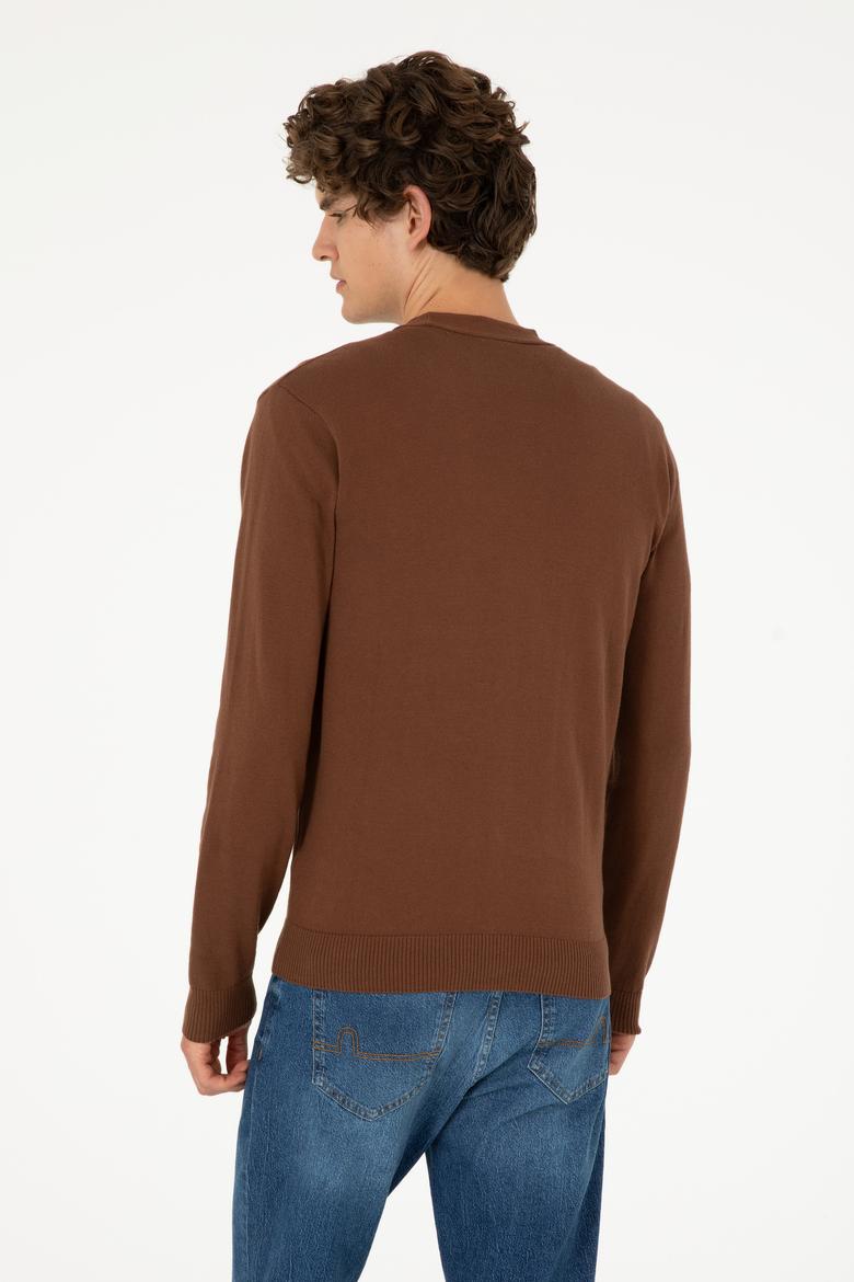 Erkek Kahverengi Basic Triko Hırka - 50293531033