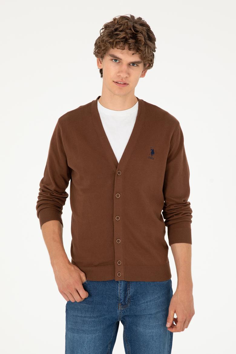 Erkek Kahverengi Basic Triko Hırka