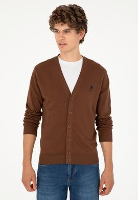 Erkek Kahverengi Basic Triko Hırka - 50293531033