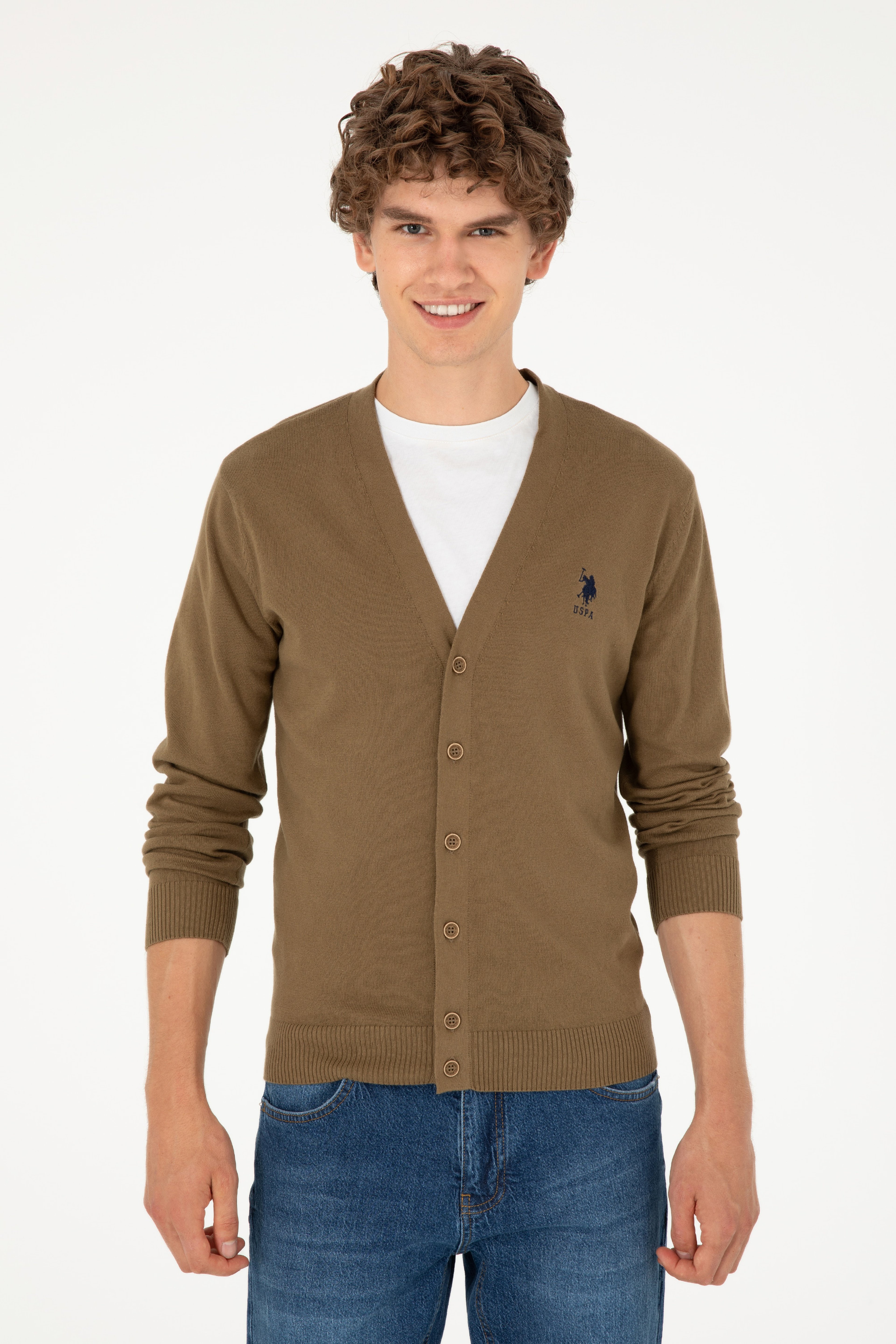 Erkek Haki Basic Triko Hırka - Image 3