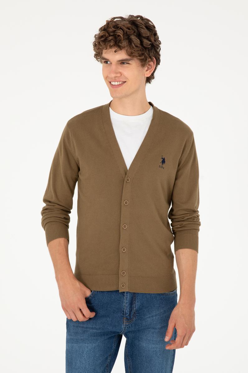 Erkek Haki Basic Triko Hırka