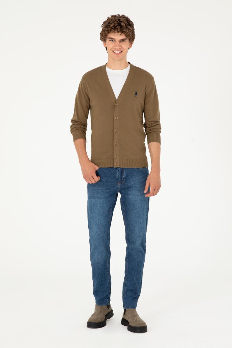 Erkek Haki Basic Triko Hırka - 50293531054