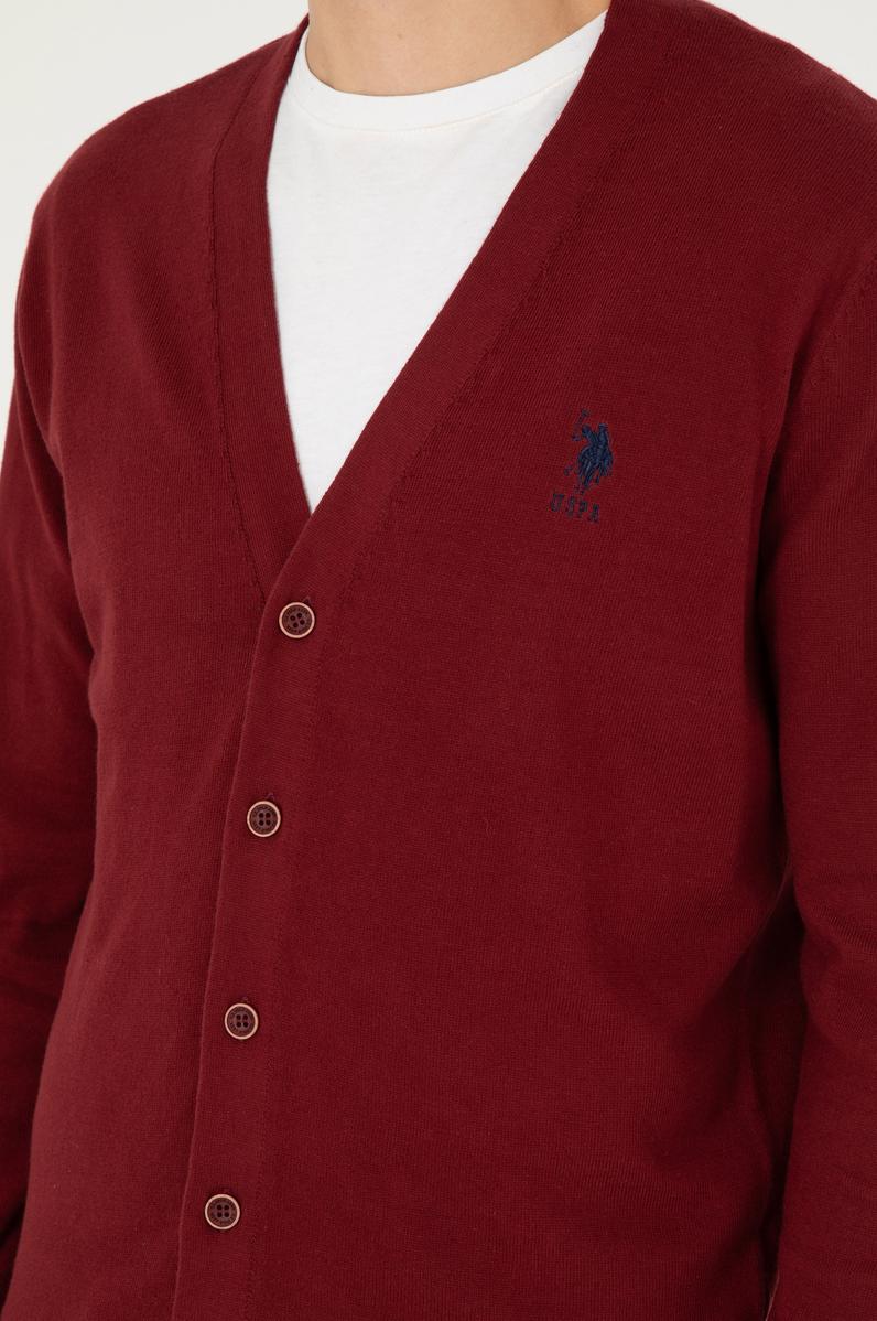 Erkek Bordo Basic Triko Hırka