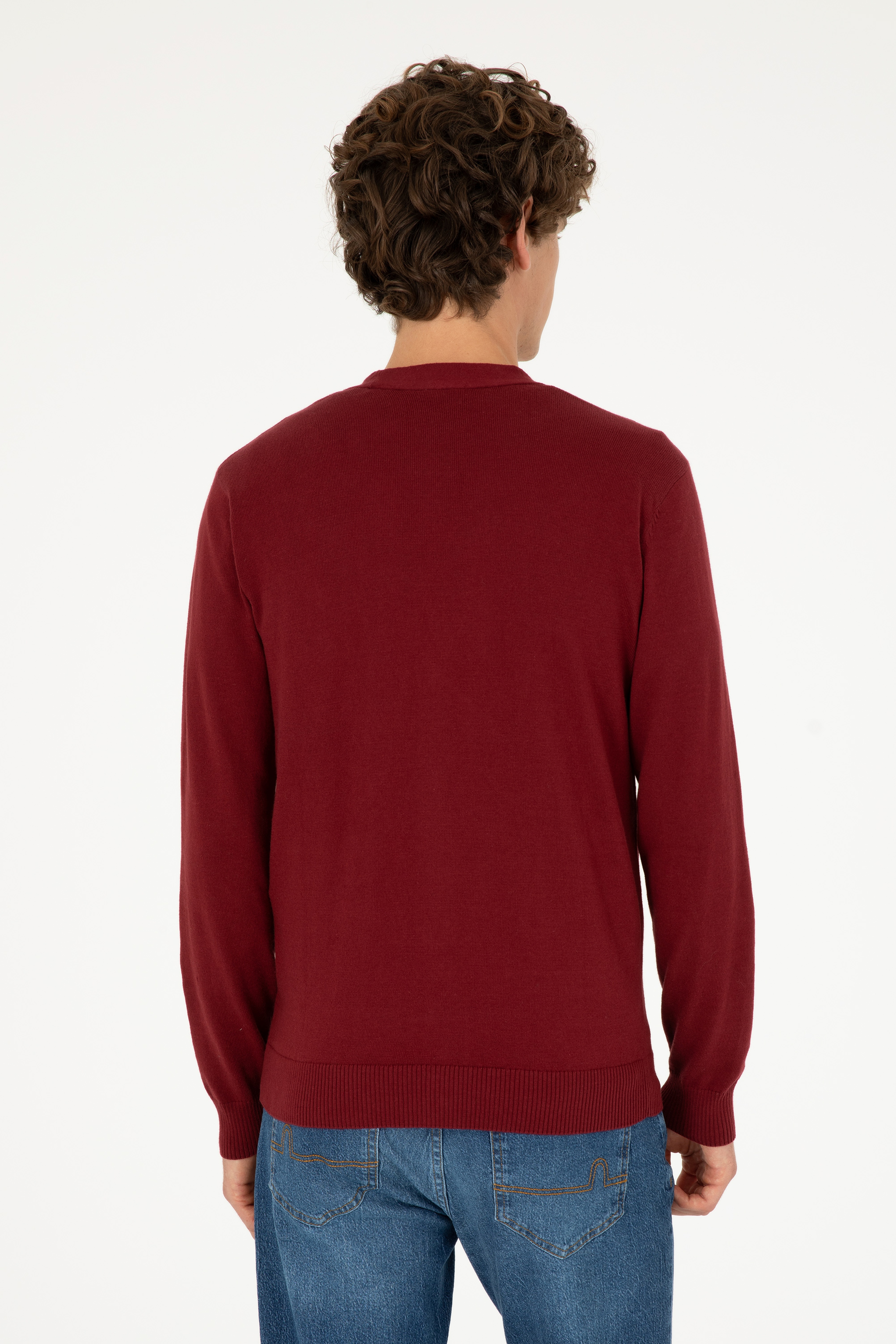 Erkek Bordo Basic Triko Hırka - Image 5