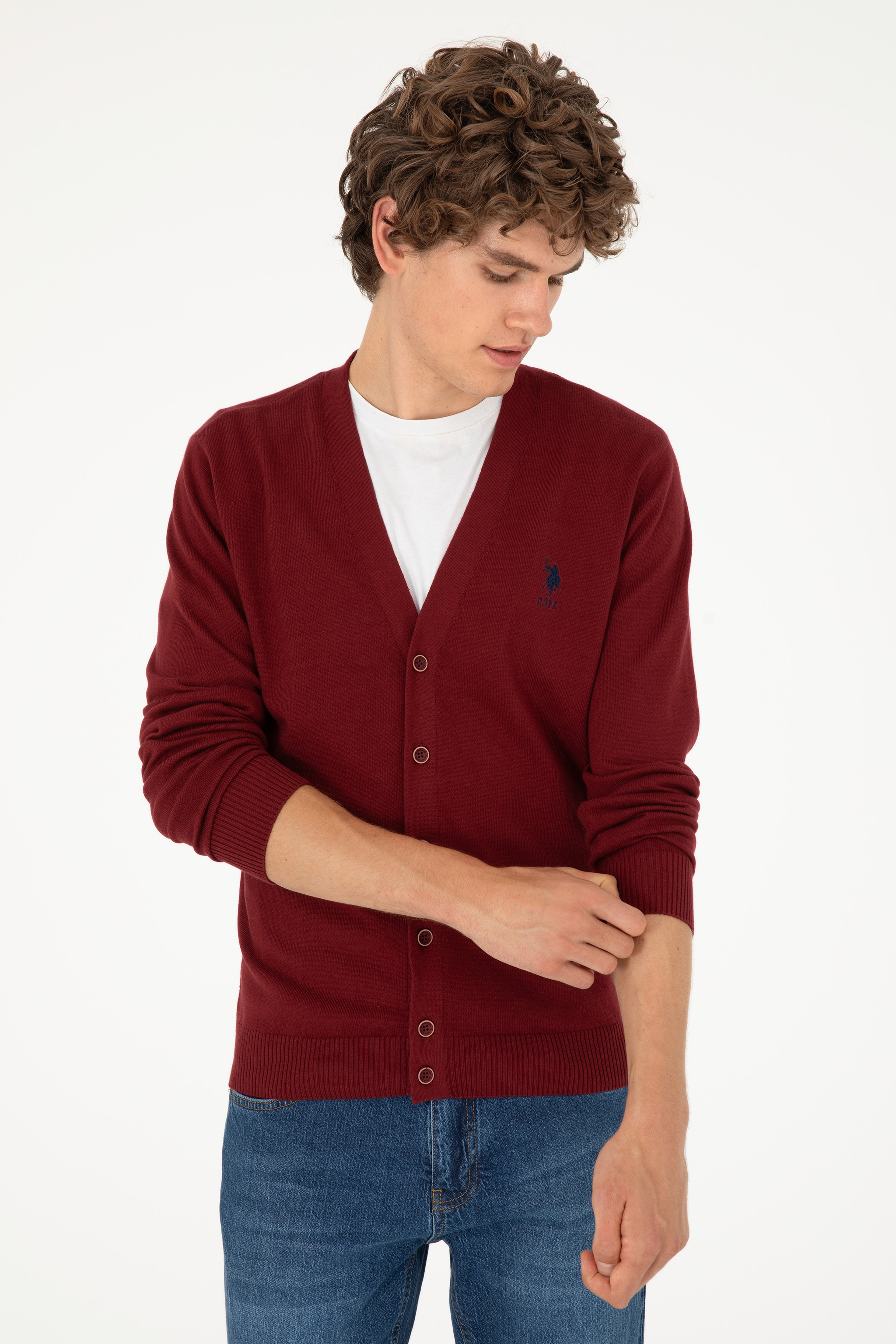 Erkek Bordo Basic Triko Hırka