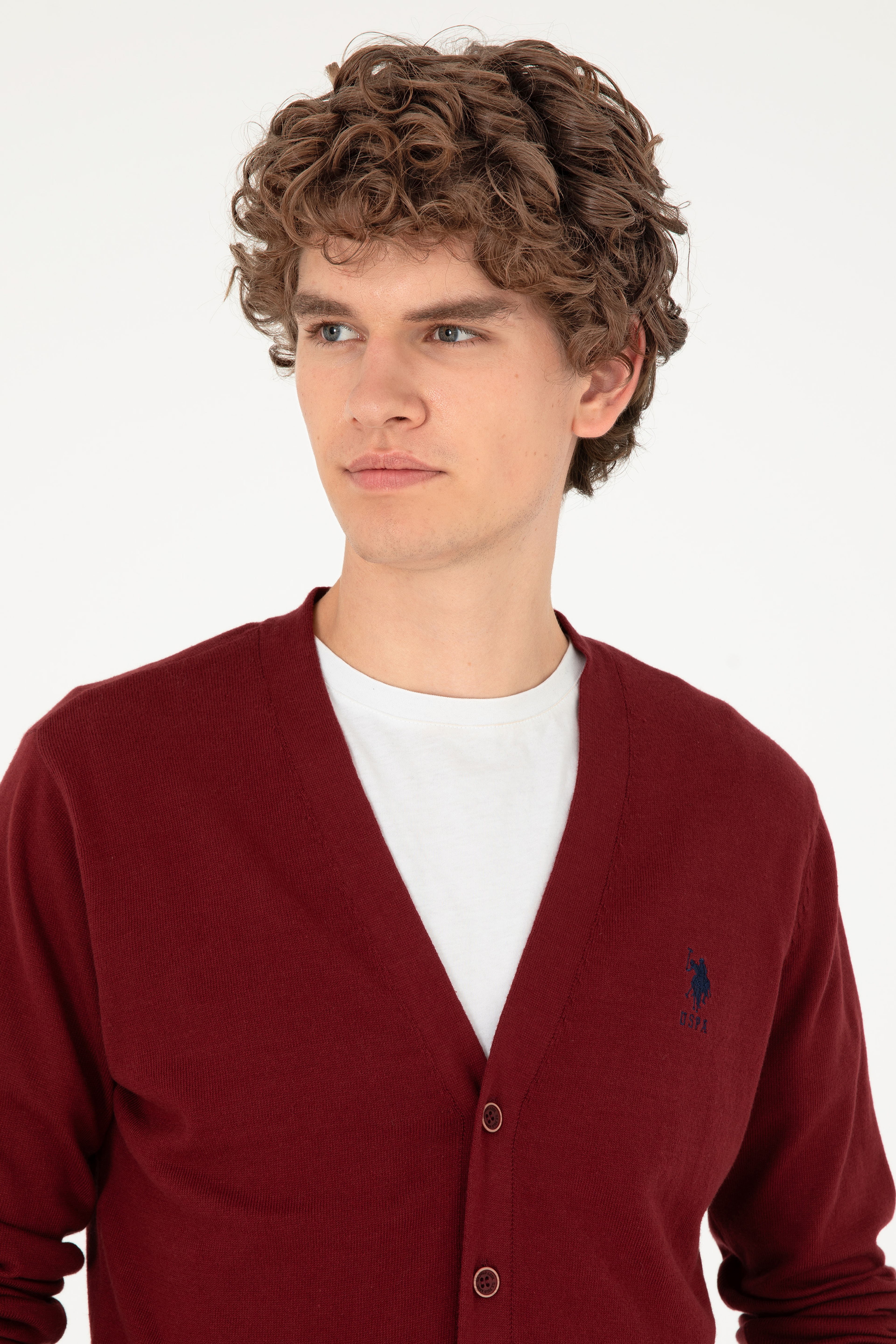 Erkek Bordo Basic Triko Hırka - Image 2