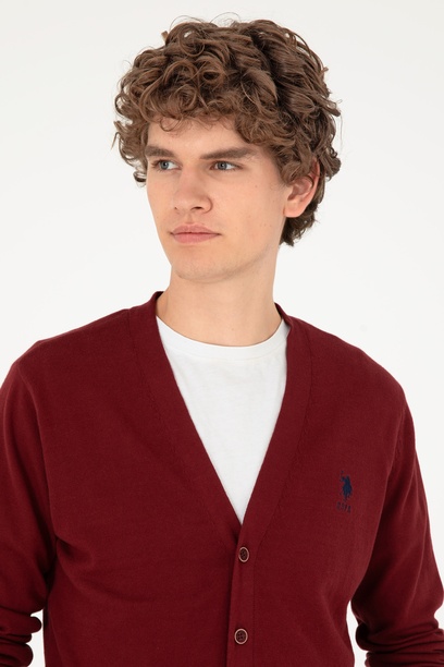 Erkek Bordo Basic Triko Hırka