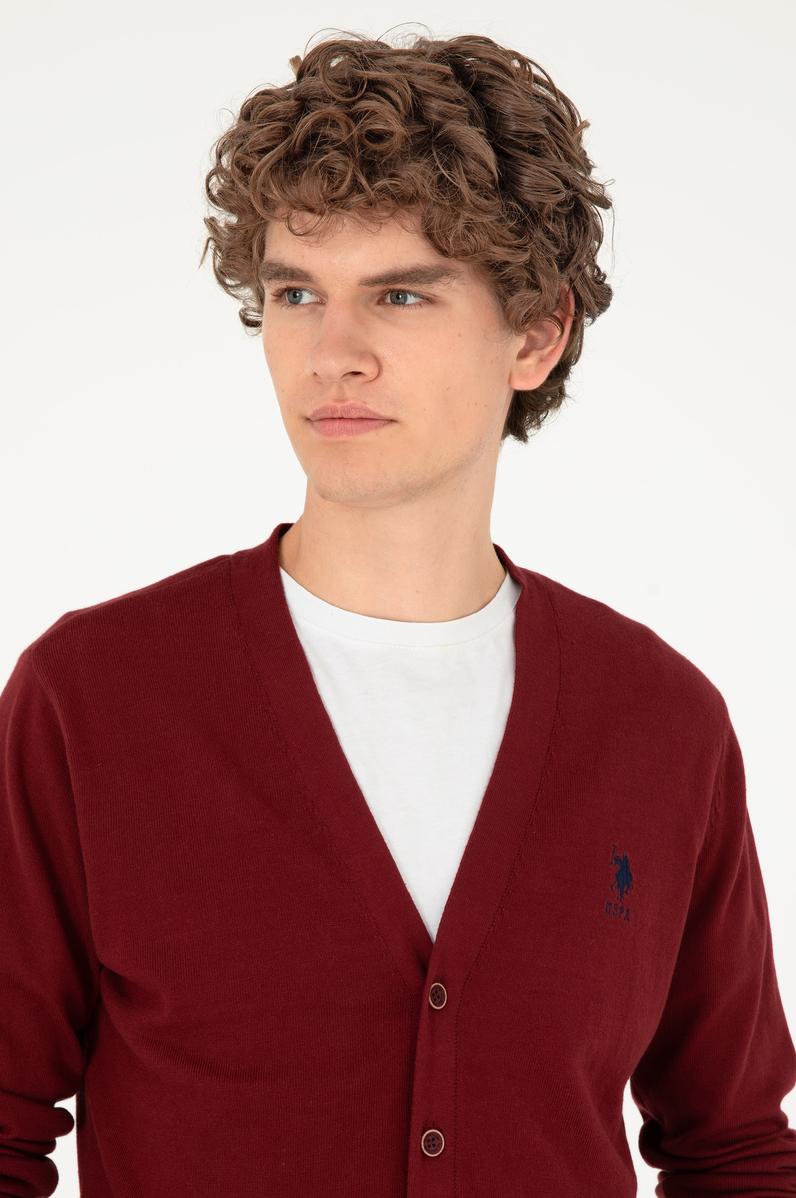 Erkek Bordo Basic Triko Hırka