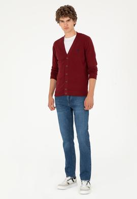 Erkek Bordo Basic Triko Hırka - 50293531042