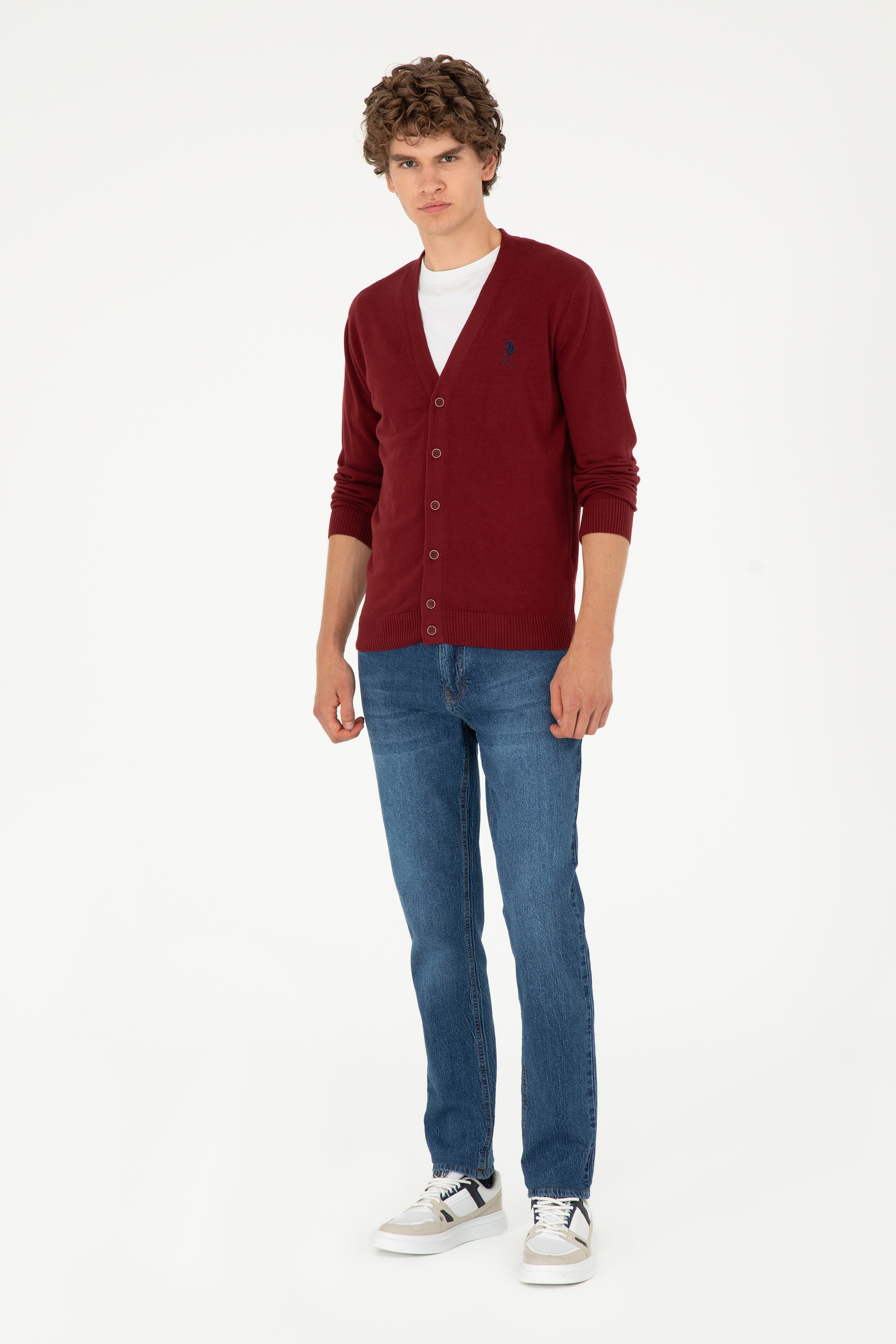 Erkek Bordo Basic Triko Hırka