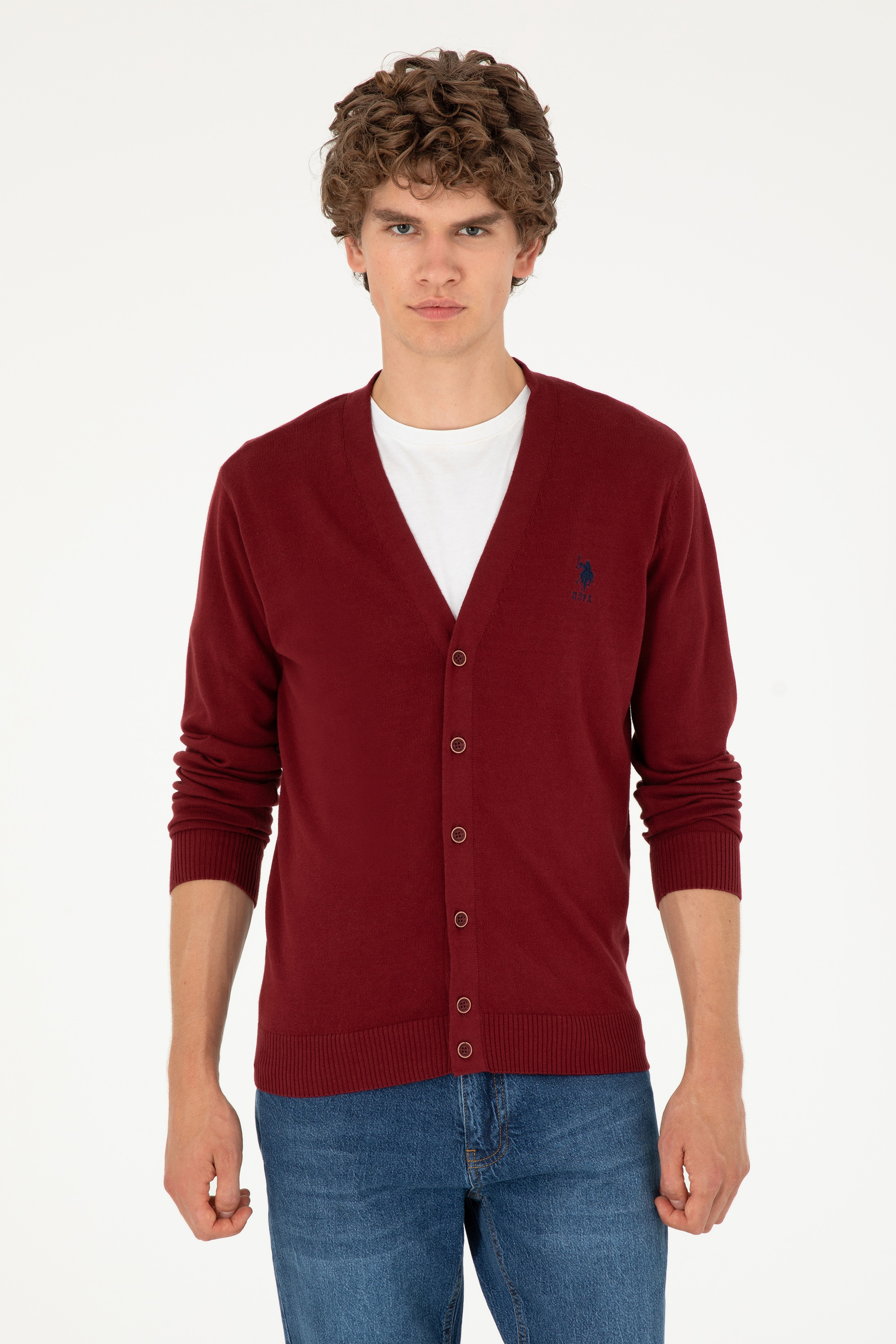 Erkek Bordo Basic Triko Hırka - Image 1
