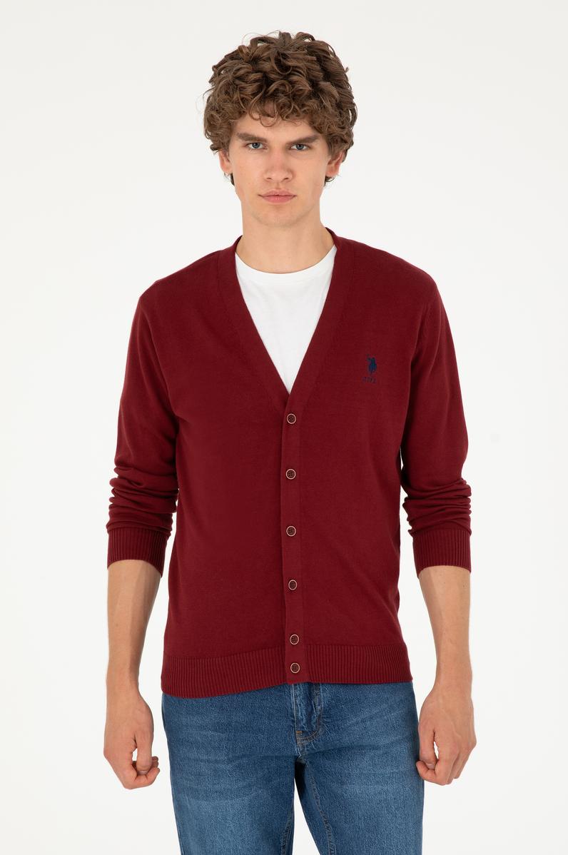 Erkek Bordo Basic Triko Hırka