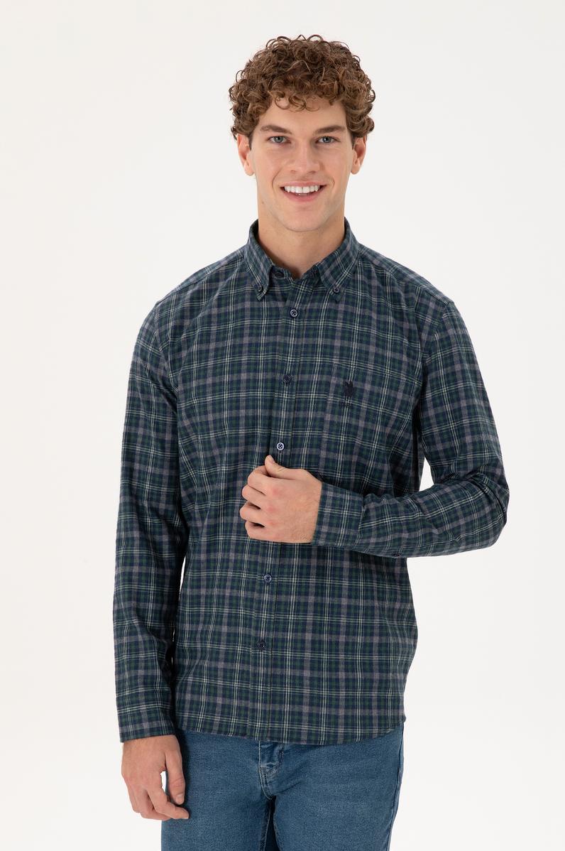 Erkek Koyu Yeşil Uzun Kollu Gömlek