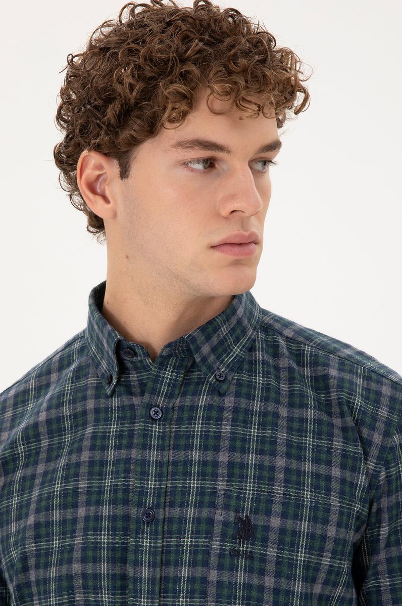 Erkek Koyu Yeşil Uzun Kollu Gömlek