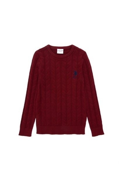 Erkek Çocuk Bordo Basic Bisiklet Yaka Kazak