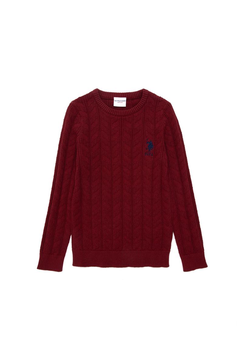 Erkek Çocuk Bordo Basic Bisiklet Yaka Kazak - 50293551087