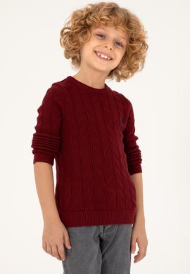 Erkek Çocuk Bordo Basic Bisiklet Yaka Kazak - 50293551087