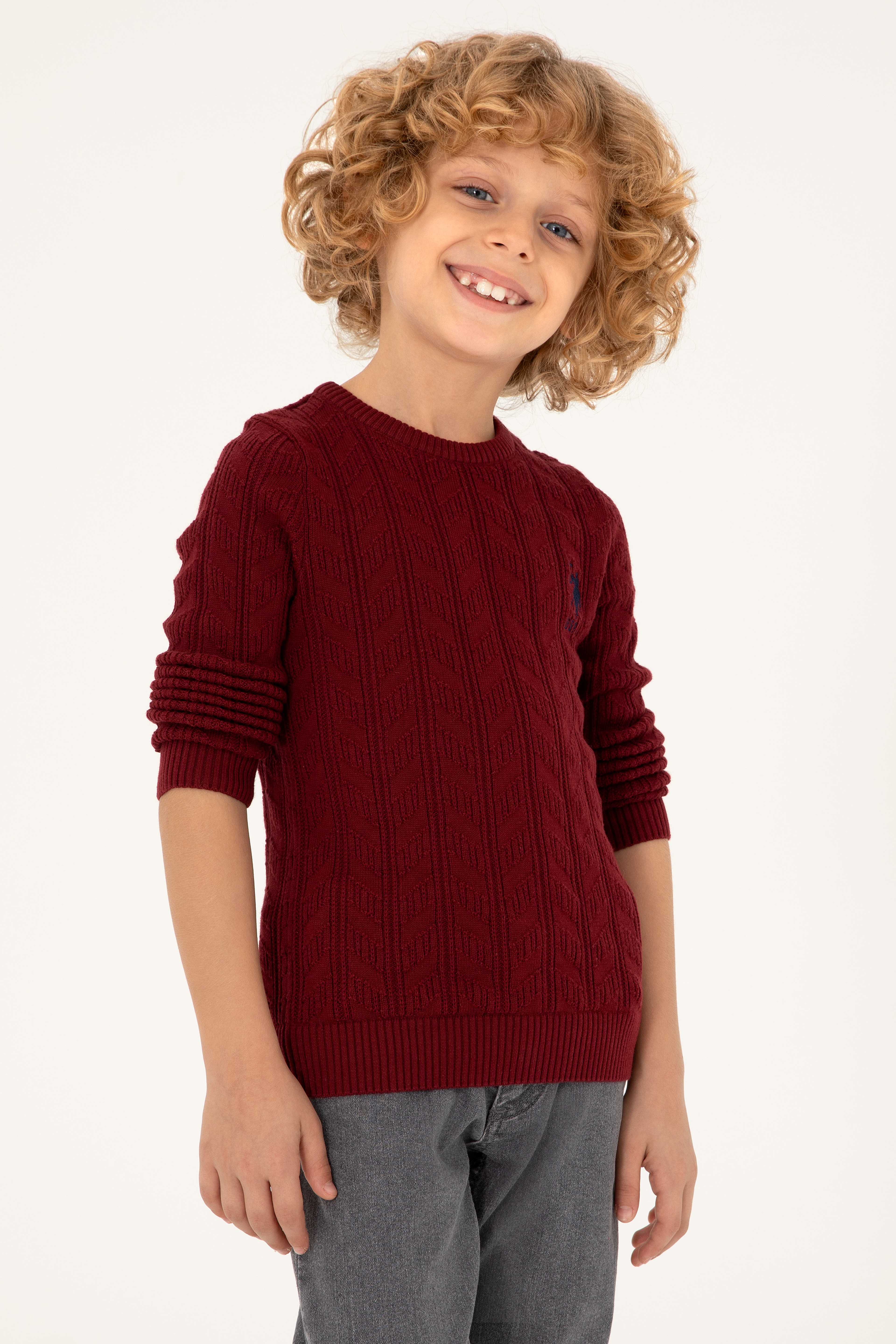 Erkek Çocuk Bordo Basic Bisiklet Yaka Kazak - Image 1