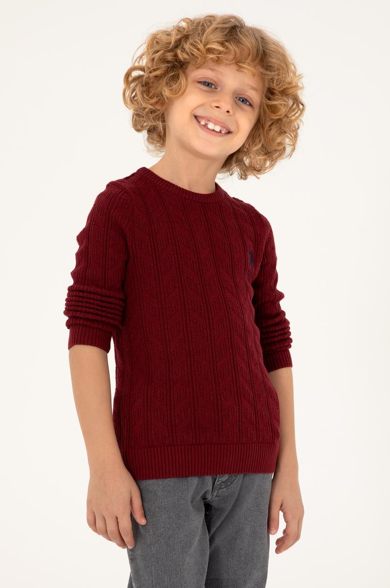 Erkek Çocuk Bordo Basic Bisiklet Yaka Kazak