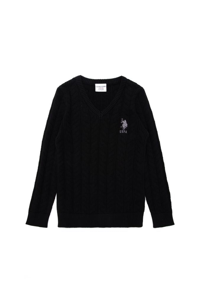 Erkek Çocuk Siyah Basic V Yaka Kazak