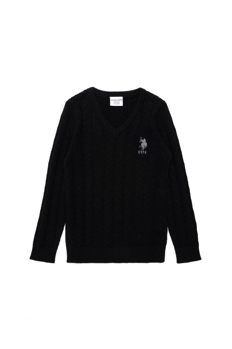 Erkek Çocuk Siyah Basic V Yaka Kazak